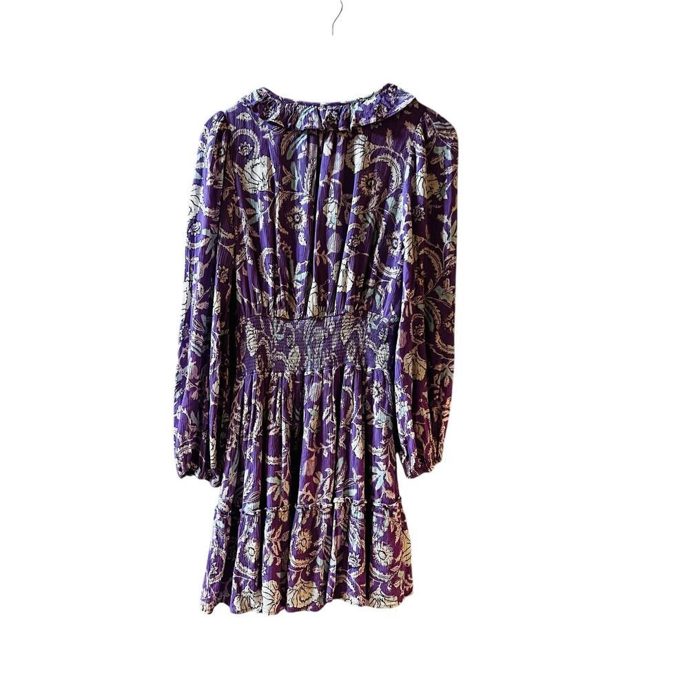 Haute Hippie Floral Long Sleeve Tie Neck Dress Size S Small Purple Multi - Picture 2 of 6